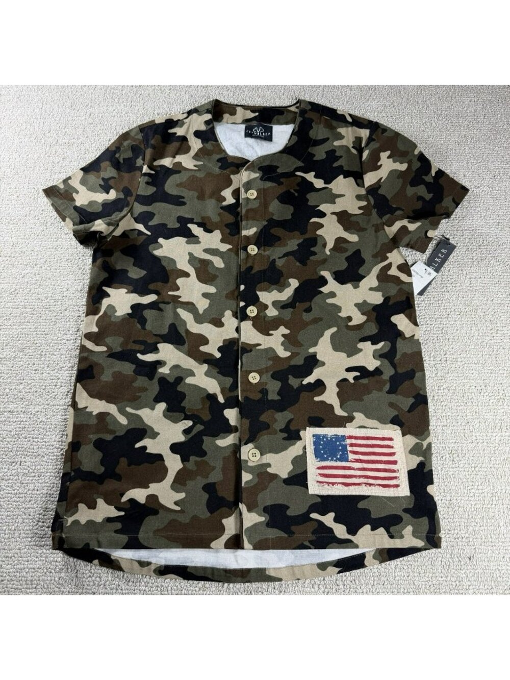 Jaywalker Camo Button Down Baseball Shirt American Japanese Flag Men’s Size L